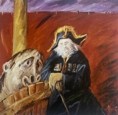 Teil des Bilder-Zyklus „Humanes Bestiarium“: „Der Alte und die Bestie“, Öl/ Leinwand, 1988